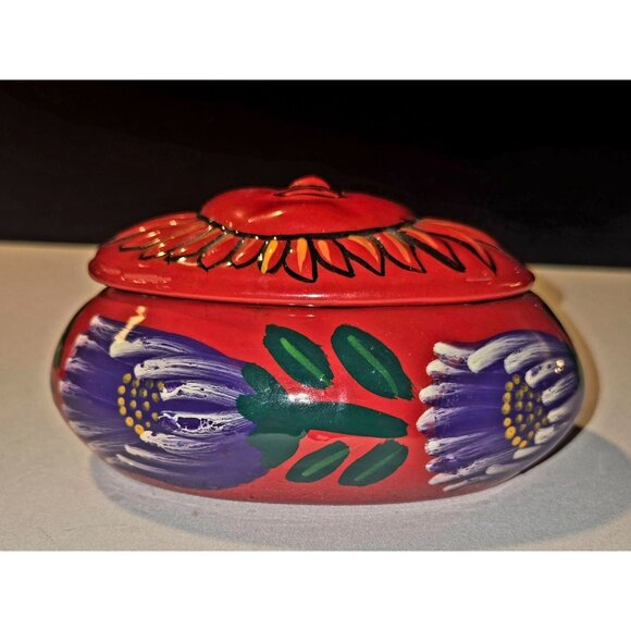 Hand-Painted Ceramic Sunflower Design Oval Trinket Box With Lid - Picture 3 of 9
